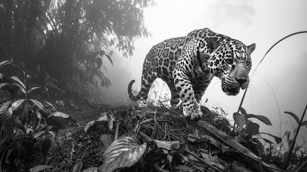 Free photo black and white jaguar in nature