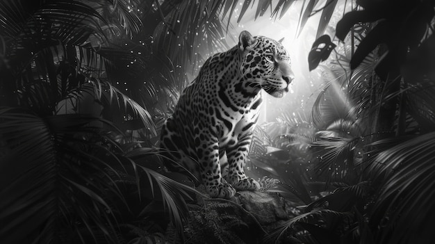 Free Photo black and white jaguar in nature