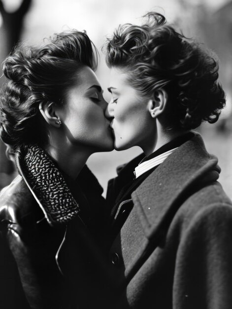 Black and white kissing portrait of couple