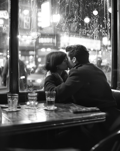 Black and white kissing portrait of couple