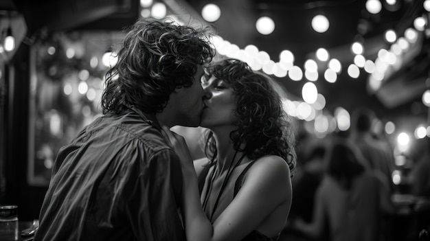 Free photo black and white kissing portrait of couple