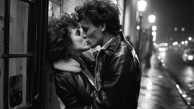 Free photo black and white kissing portrait of couple