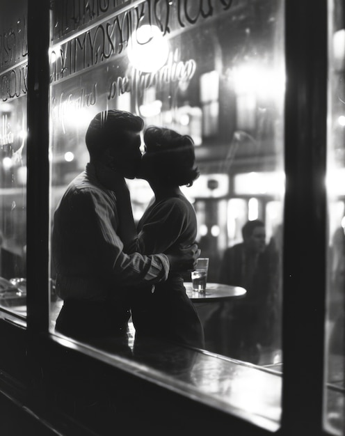 Black and white kissing portrait of couple