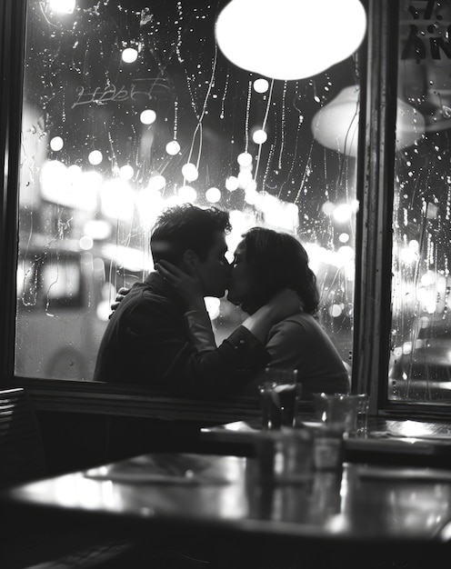 Free photo black and white kissing portrait of couple