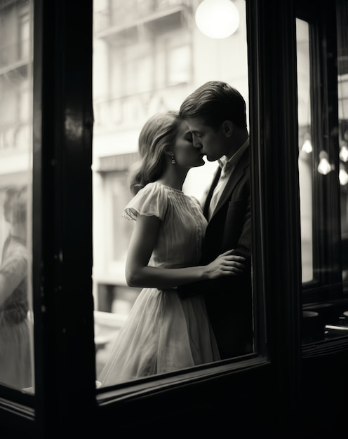 Black and white kissing portrait of couple