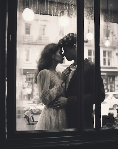 Black and white kissing portrait of couple