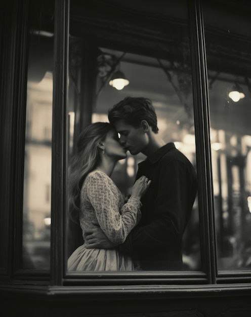 Free photo black and white kissing portrait of couple