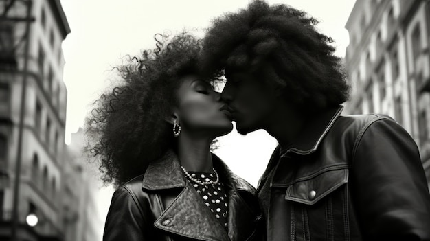 Black and white kissing portrait of couple