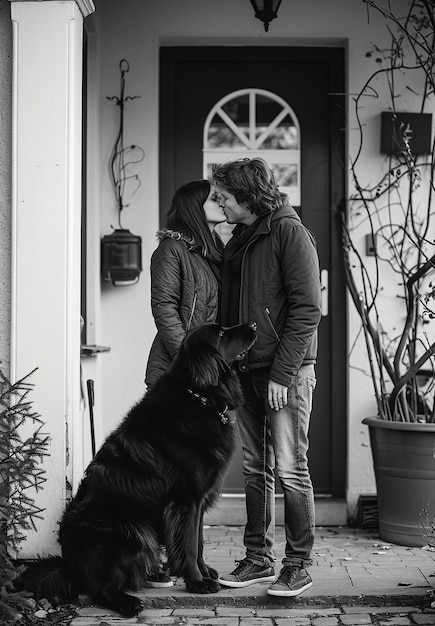 Black and white kissing portrait