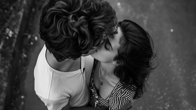 Black and white kissing portrait