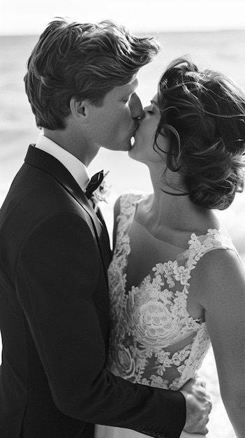 Free photo black and white kissing portraits