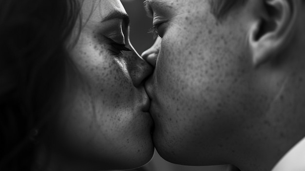 Free photo black and white kissing portraits