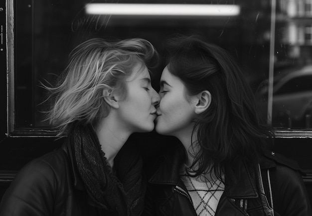 Free photo black and white kissing portraits