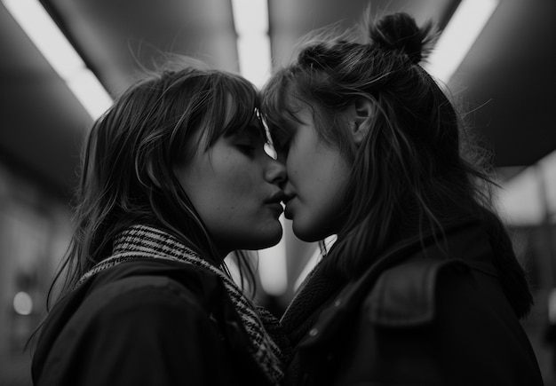 Free photo black and white kissing portraits