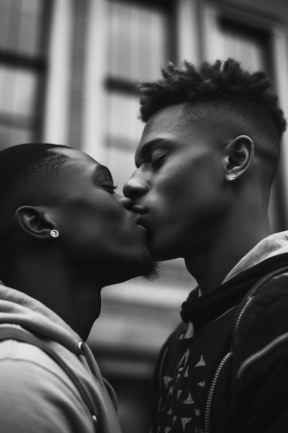 Free photo black and white kissing portraits