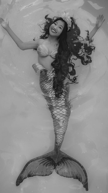 Free Photo black and white mermaid in water