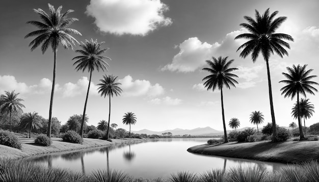 Free Photo black and white palm landscape