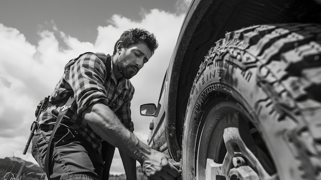 Free photo black and white people with off-road car driving for adventure