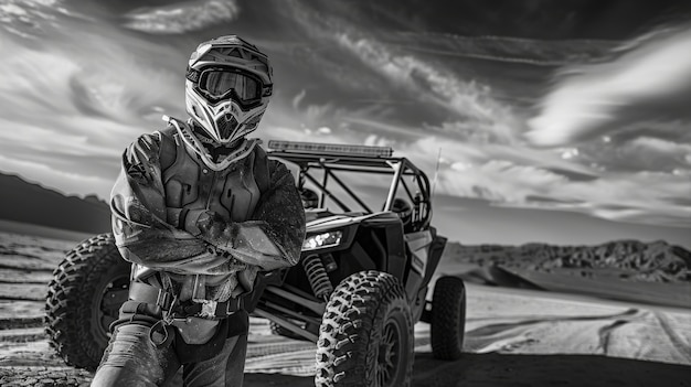 Black and white people with off-road car driving for adventure