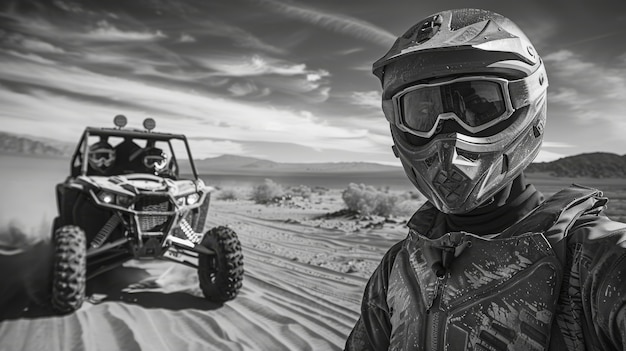 Black and white people with off-road car driving for adventure