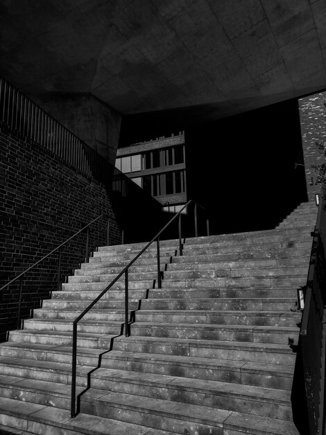 Black and white photo of building with stairs