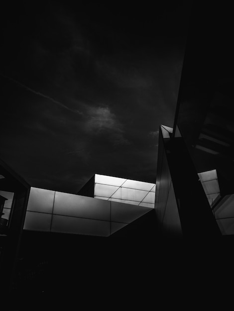 Black and white photo of modern building