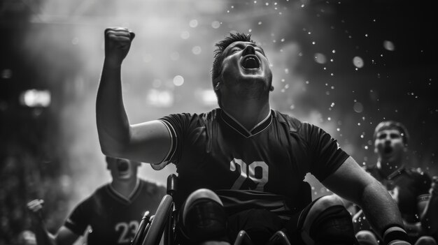 Black and white portrait of athlete competing in the paralympics championship games