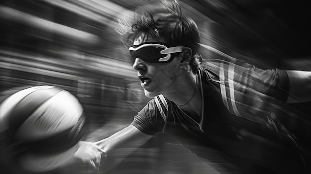 Free Photo black and white portrait of athlete competing in the paralympics championship games