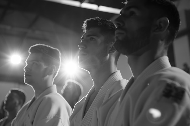 Free Photo black and white portrait of athlete participating in the olympic championship sports