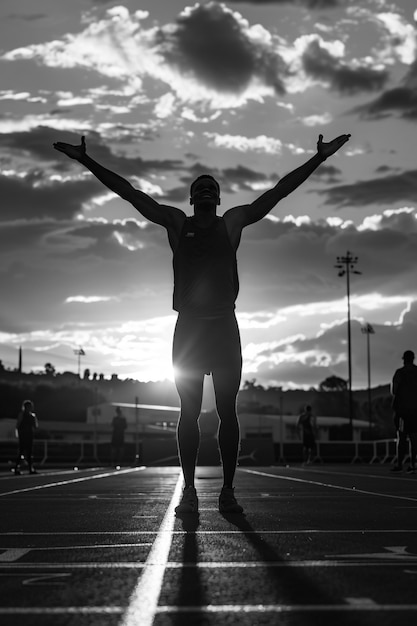 Free Photo black and white portrait of athlete participating in the olympic championship sports