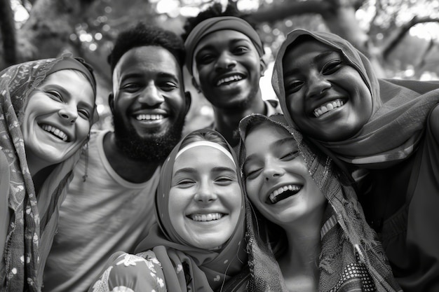 Free photo black and white portrait of friends