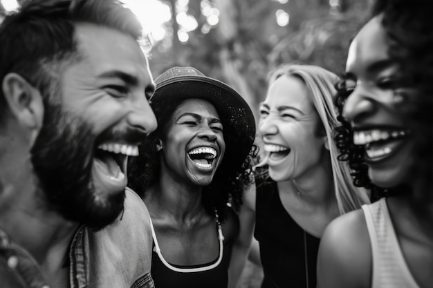 Black and white portrait of friends