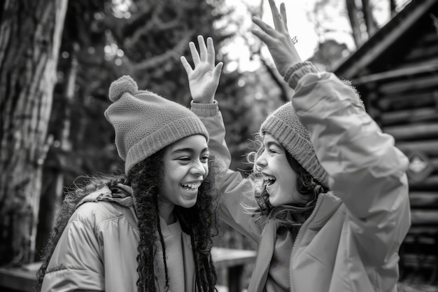 Black and white portrait of friends