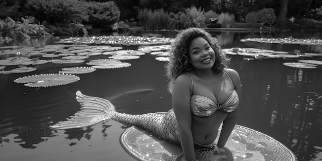 Free Photo black and white portrait of mermaid