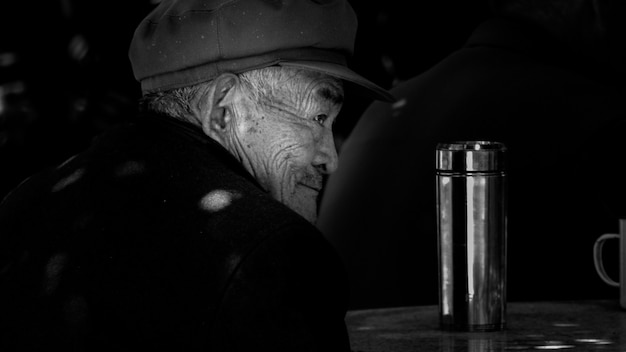 Black and white portrait of old man