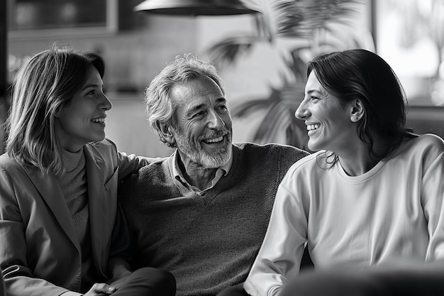 Free photo black and white portrait of parents and children sharing time together as a family