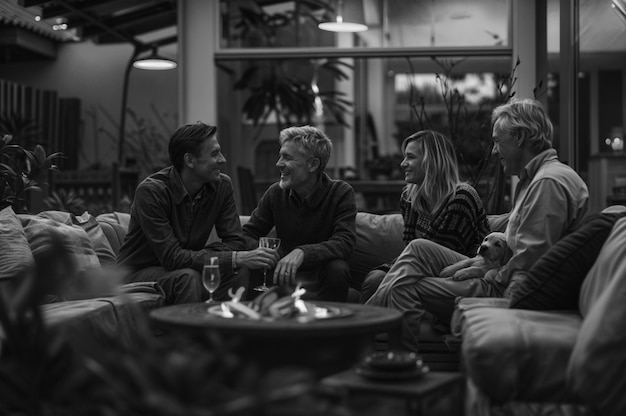 Free photo black and white portrait of parents and children sharing time together as a family