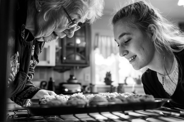 Free Photo black and white portrait of parents and children sharing time together as a family