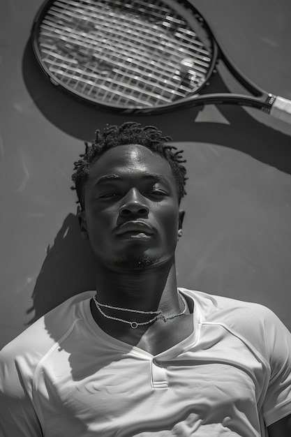 Free photo black and white portrait of professional tennis player