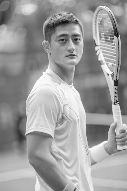 Free photo black and white portrait of professional tennis player