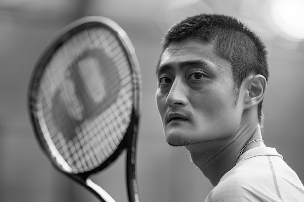 Free photo black and white portrait of professional tennis player