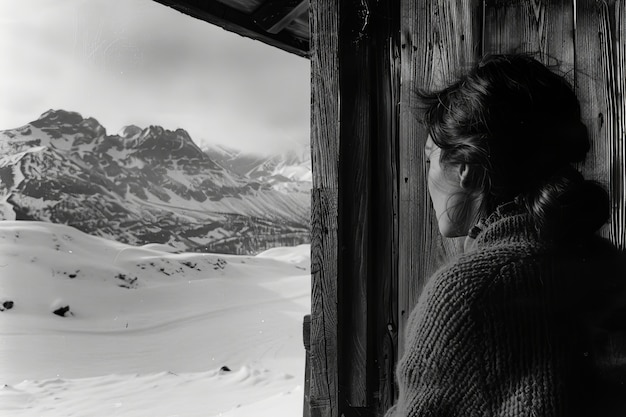 Black and white portrait of sad woman