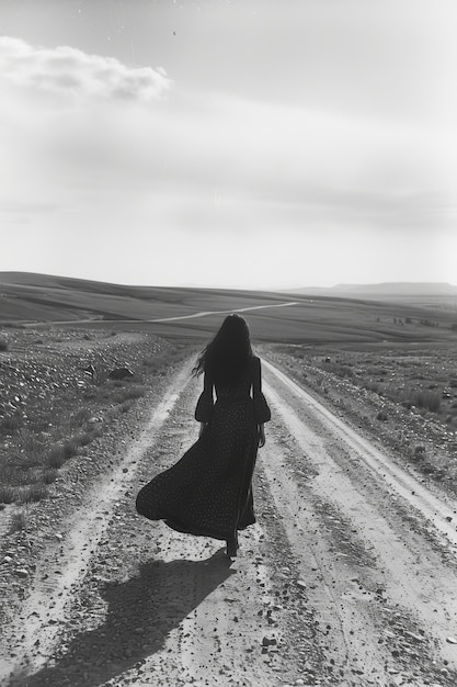 Black and white portrait of sad woman