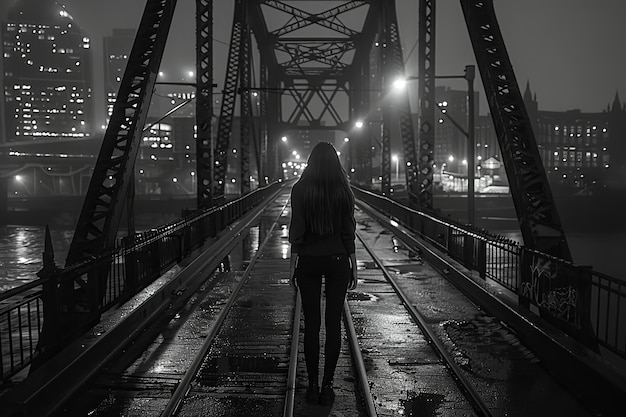 Black and white portrait of sad woman