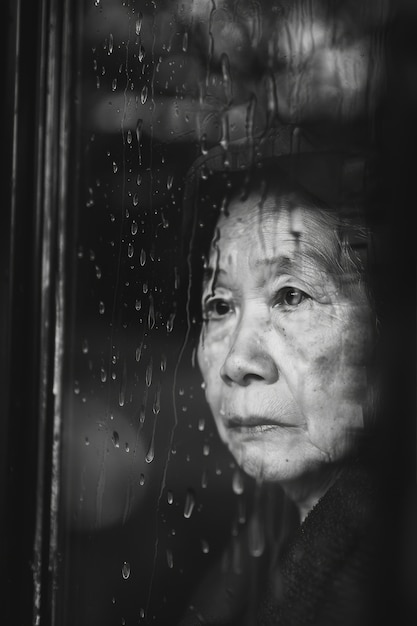 Black and white portrait of sad woman