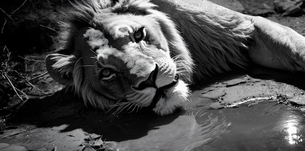 Free photo black and white portrait of wild lion in nature