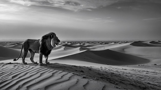 Free photo black and white portrait of wild lion in nature