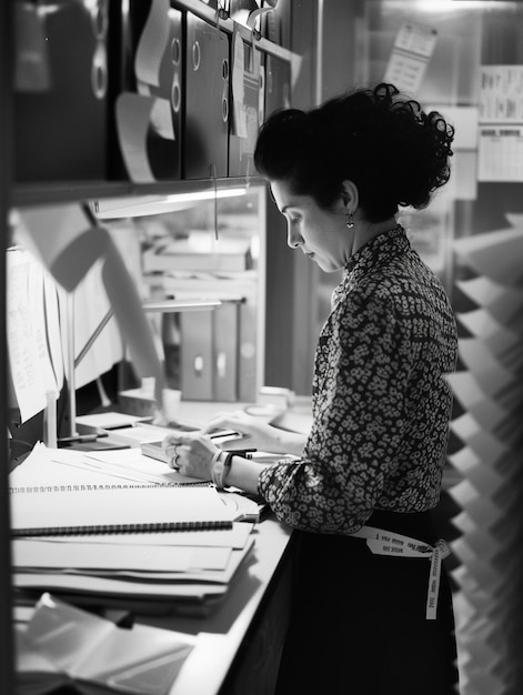 Free Photo black and white portrait of working woman in celebration of labour day