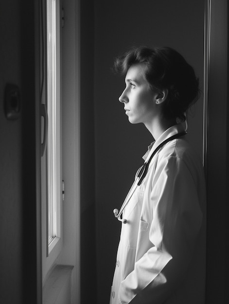 Black and white portrait of working woman in celebration of labour day