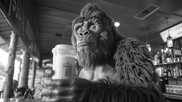 Free photo black and white representation of sasquatch hairy beast